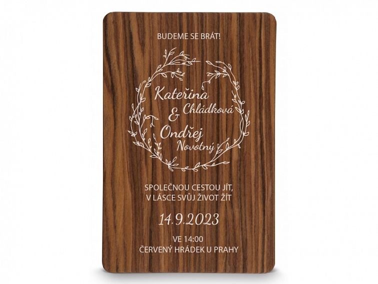 Dřevěné svatební oznámení BOHO STYLE