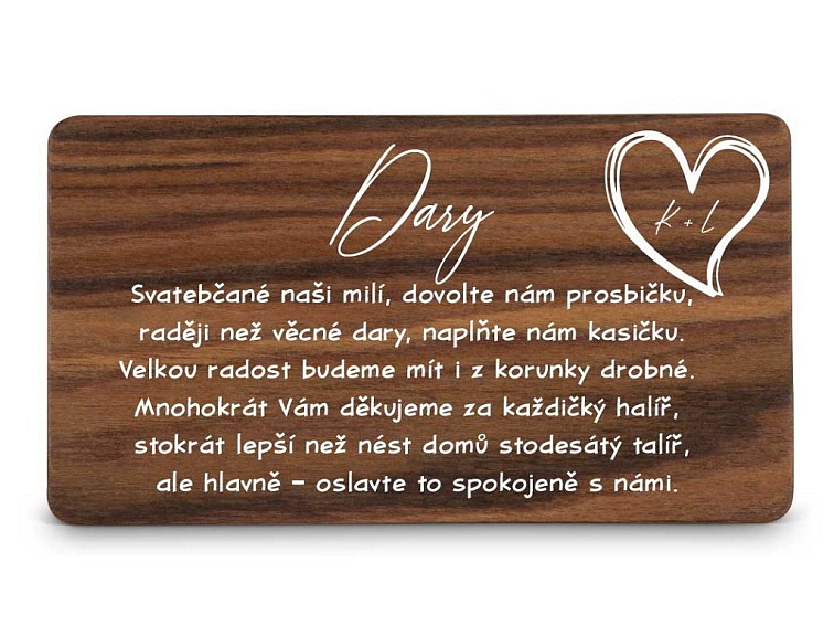 Dřevěná kartička DARY - SRDCE
