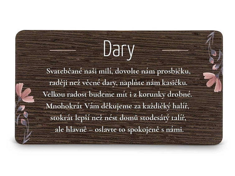 Dřevěná kartička DARY - FLORAL