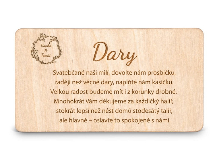 Dřevěná kartička DARY - BOHO STYLE