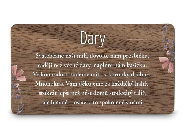 Dřevěná kartička DARY - FLORAL