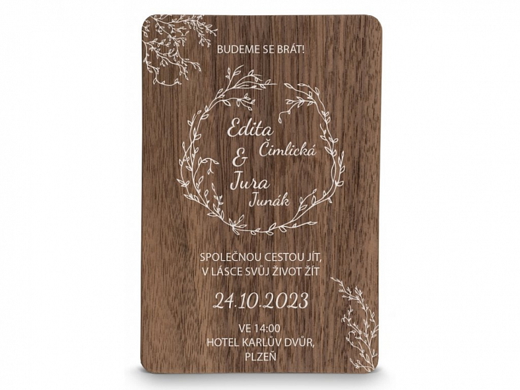 Dřevěné svatební oznámení BOHO STYLE