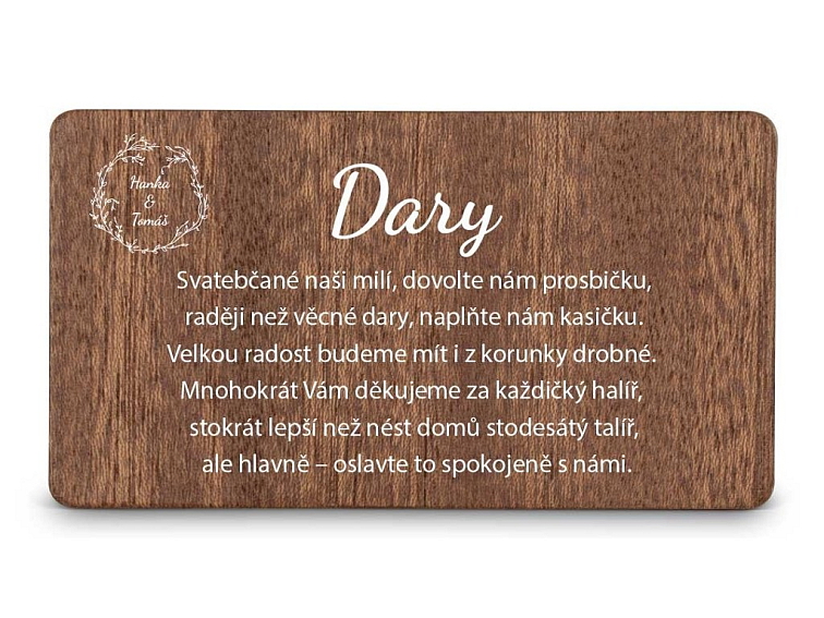 Dřevěná kartička DARY - BOHO STYLE