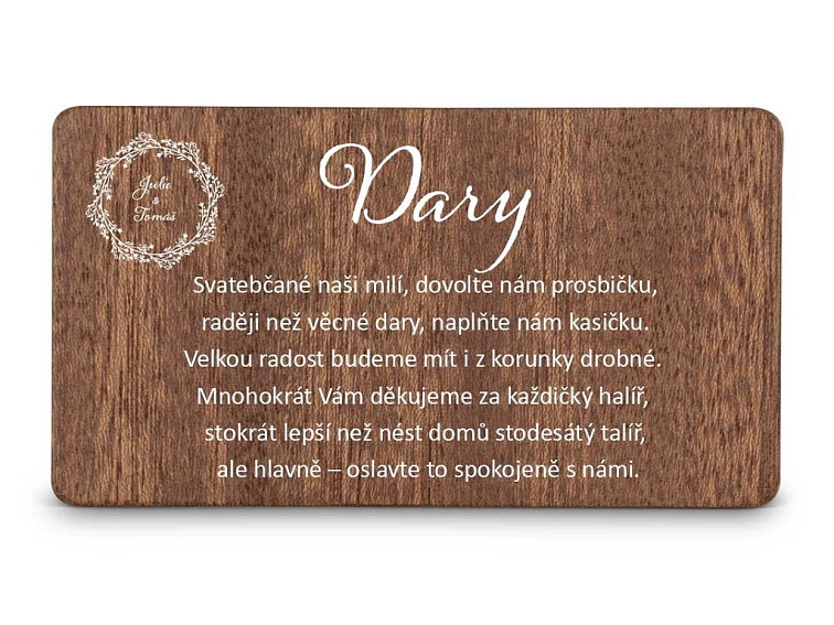 Dřevěná kartička DARY - BOHO