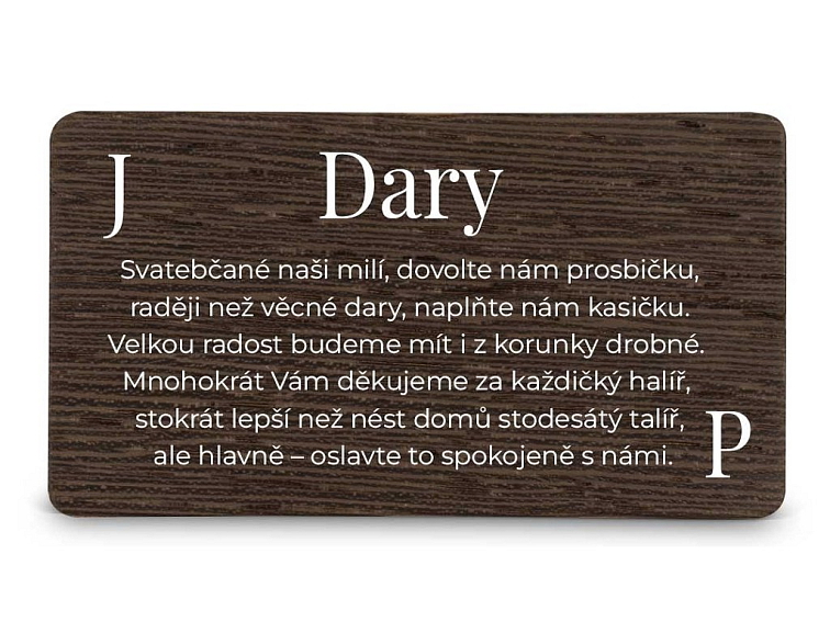 Dřevěná kartička DARY - JMÉNO