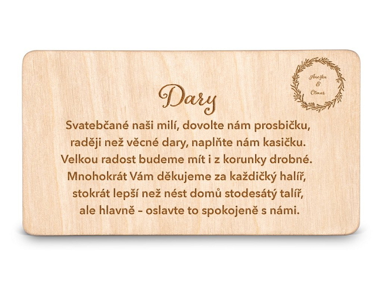 Dřevěná kartička DARY - MOTIV