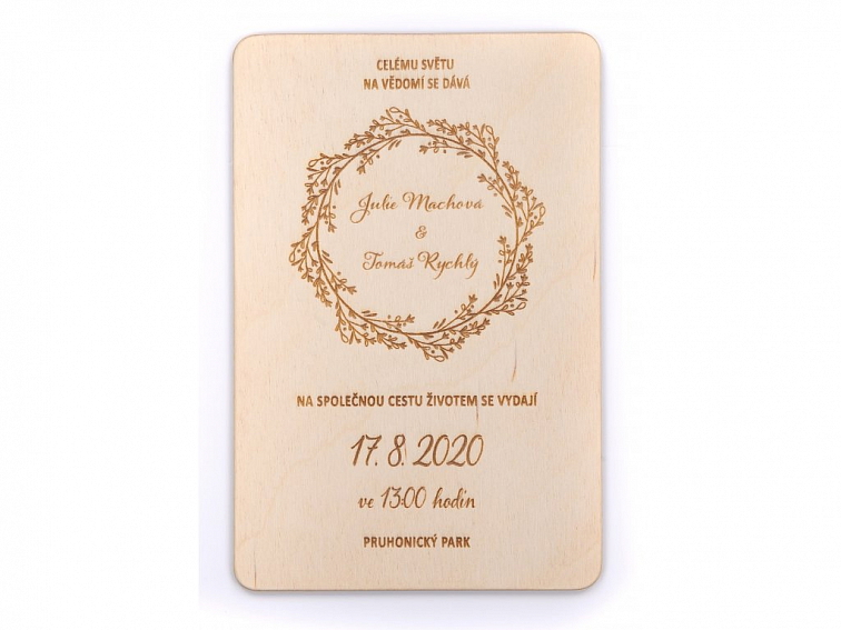 Dřevěné svatební oznámení BOHO