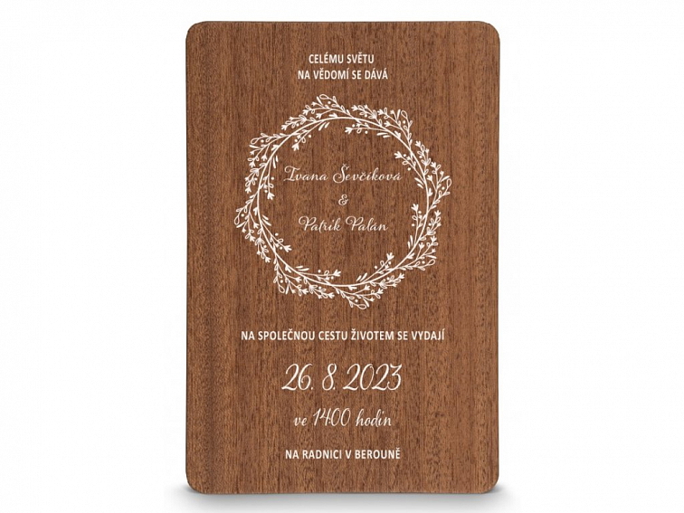 Dřevěné svatební oznámení BOHO