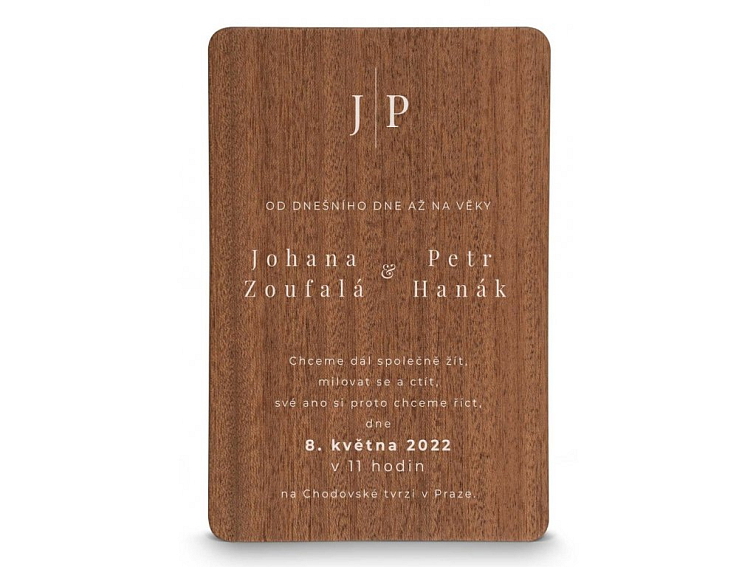 Dřevěné svatební oznámení JMÉNO