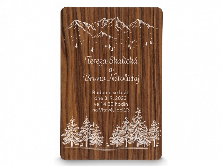 Dřevěné svatební oznámení HORY