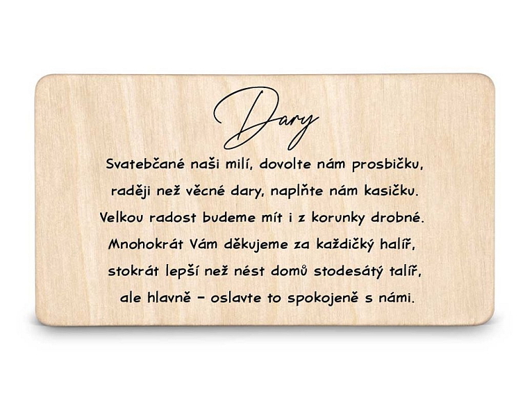 Dřevěná kartička DARY - TEXT