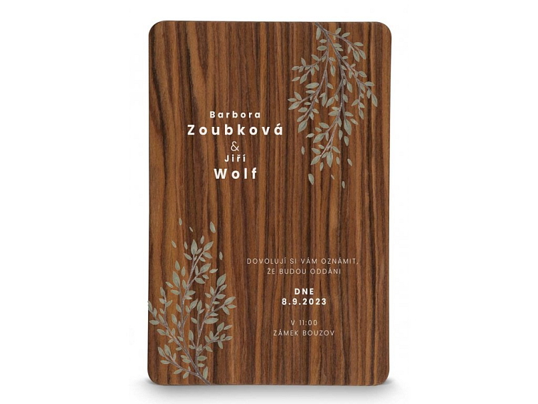 Dřevěné svatební oznámení PODZIM
