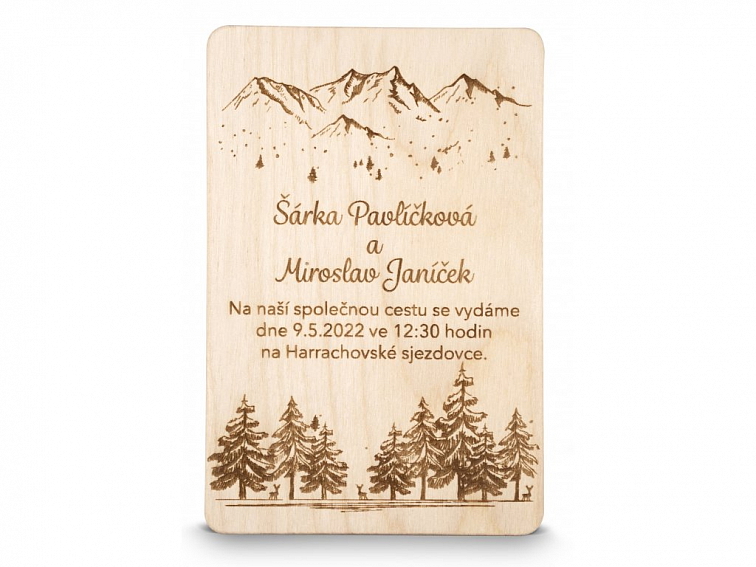 Dřevěné svatební oznámení HORY