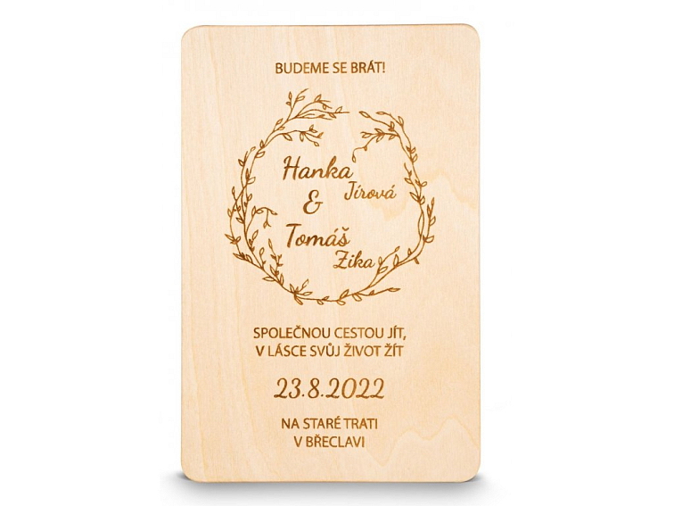 Dřevěné svatební oznámení BOHO STYLE