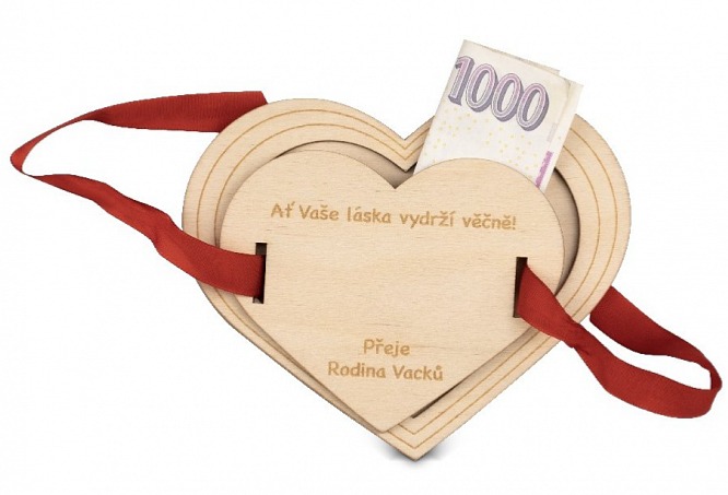 Dřevěná krabička na peníze HEART