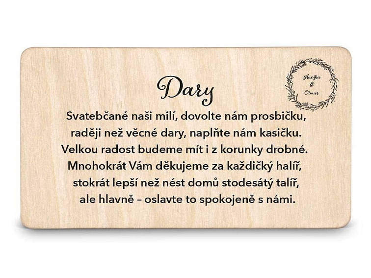 Dřevěná kartička DARY - MOTIV