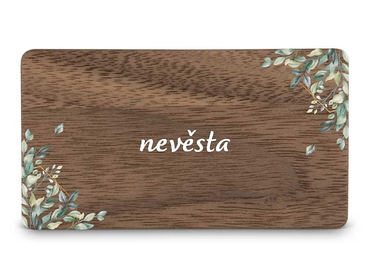 Dřevěná zasedací kartička - ŠESTIHRAN LISTY