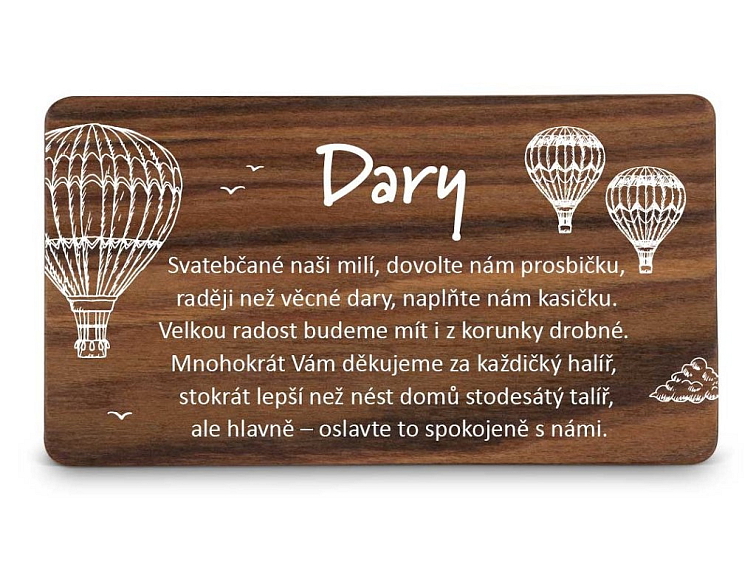 Dřevěná kartička DARY - BALÓNY