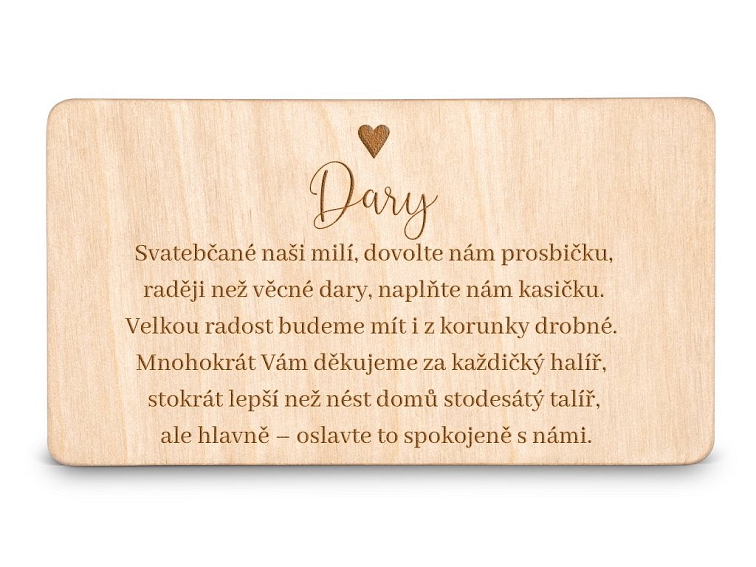 Dřevěná kartička DARY - LINE