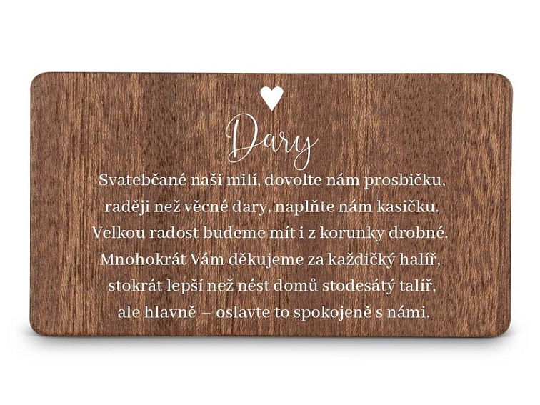Dřevěná kartička DARY - LINE