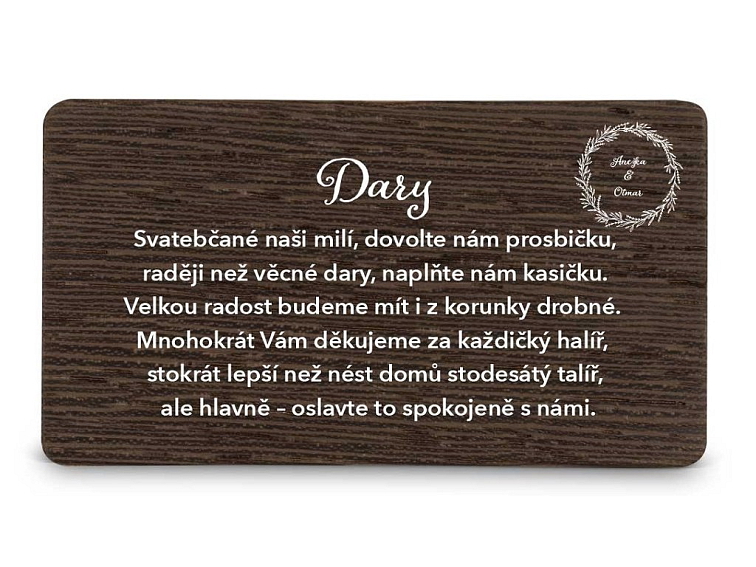 Dřevěná kartička DARY - MOTIV