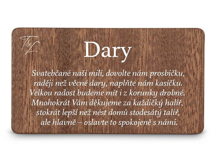 Dřevěná kartička DARY - EASY