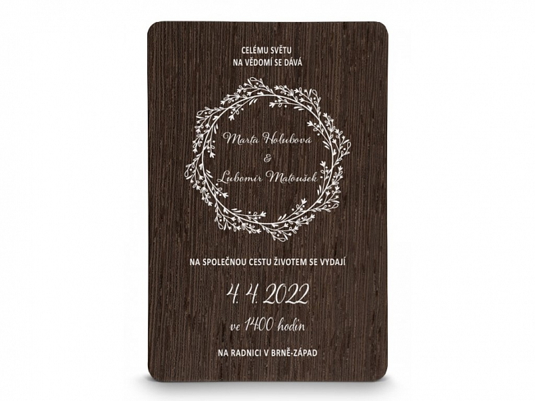 Dřevěné svatební oznámení BOHO