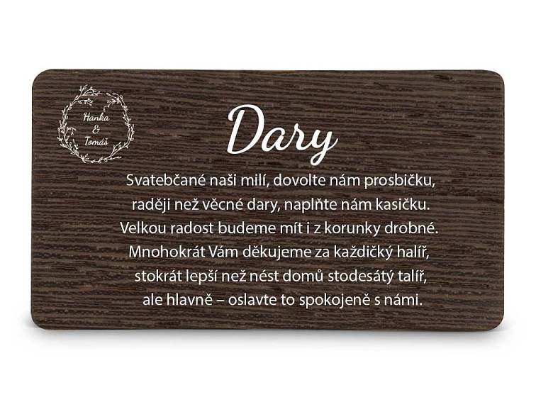 Dřevěná kartička DARY - BOHO STYLE