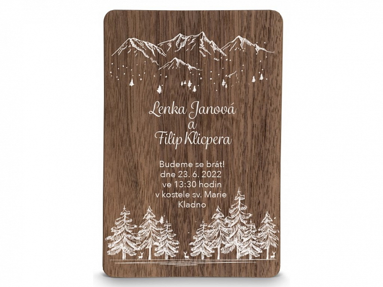 Dřevěné svatební oznámení HORY