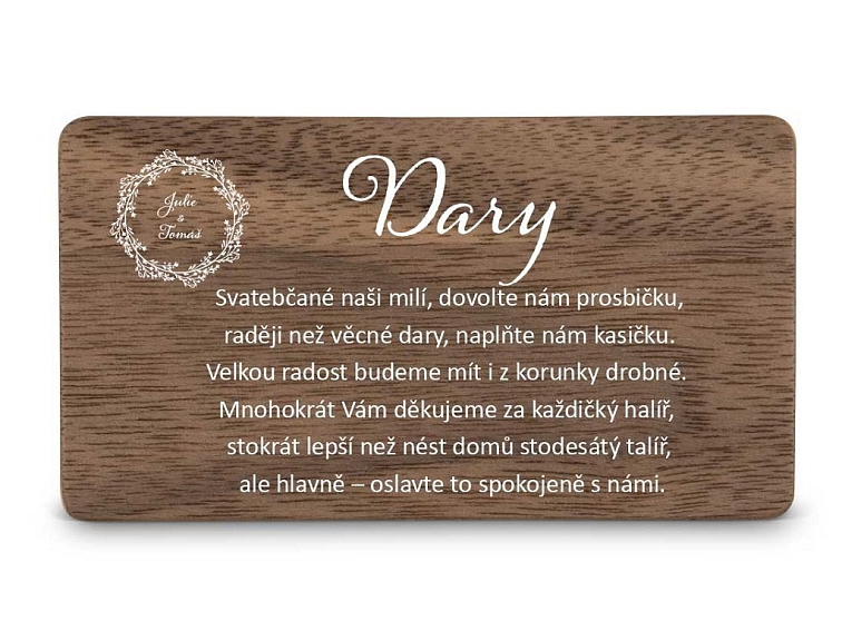 Dřevěná kartička DARY - BOHO
