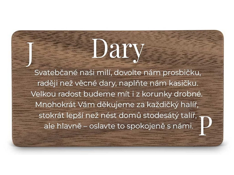 Dřevěná kartička DARY - JMÉNO