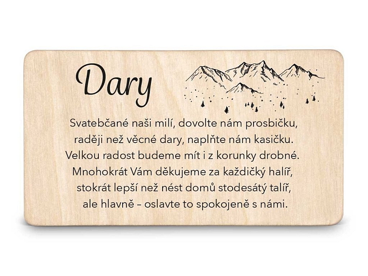 Dřevěná kartička DARY - HORY