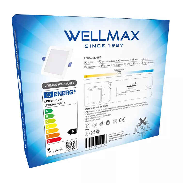 LED panel Wellmax 9W čtverec - Neutrální bílá