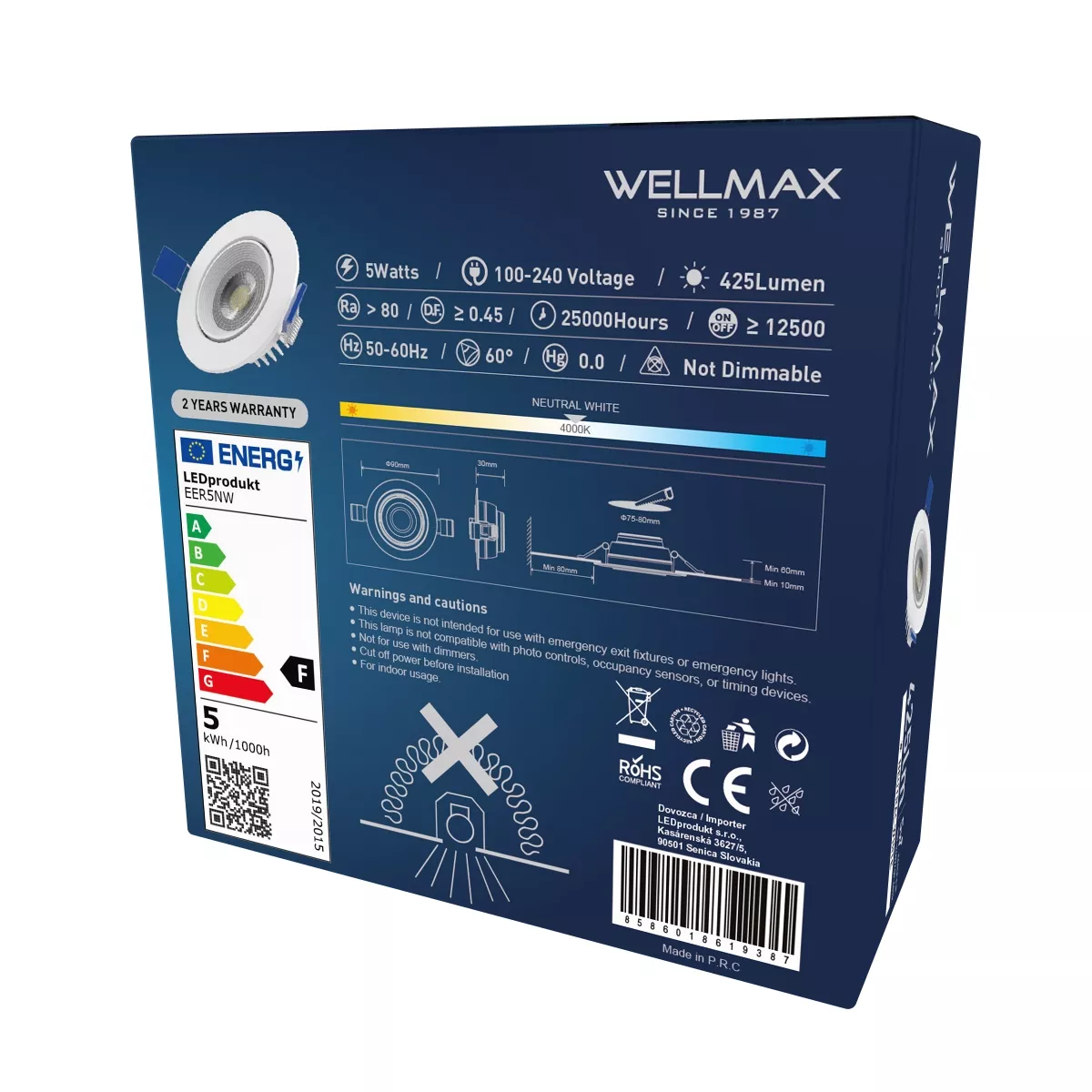 LED podhledové svítidlo kruh Wellmax 5W Samsung LED - Neutrální bílá