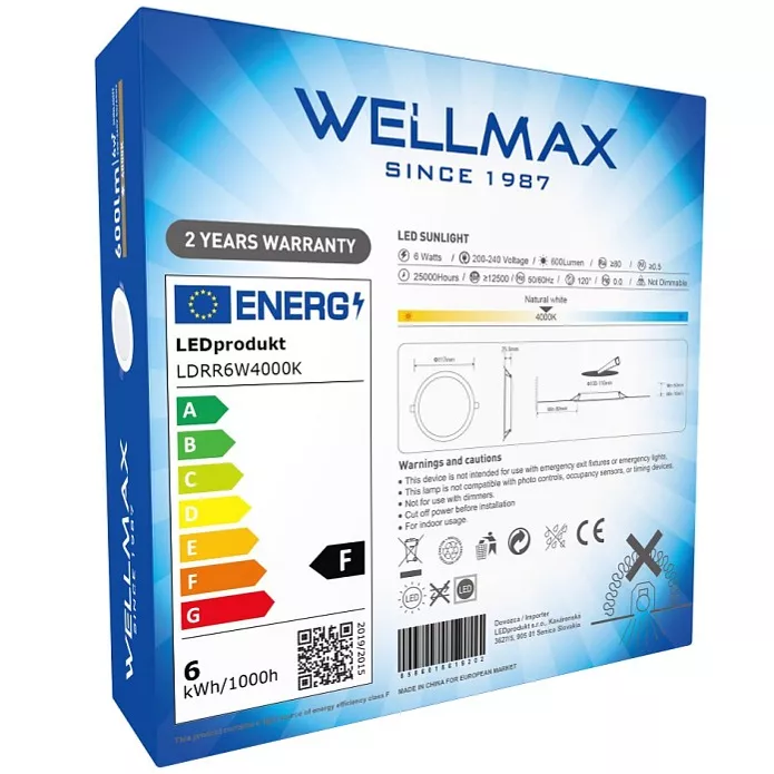LED panel Wellmax 6W kruh - Neutrální bílá