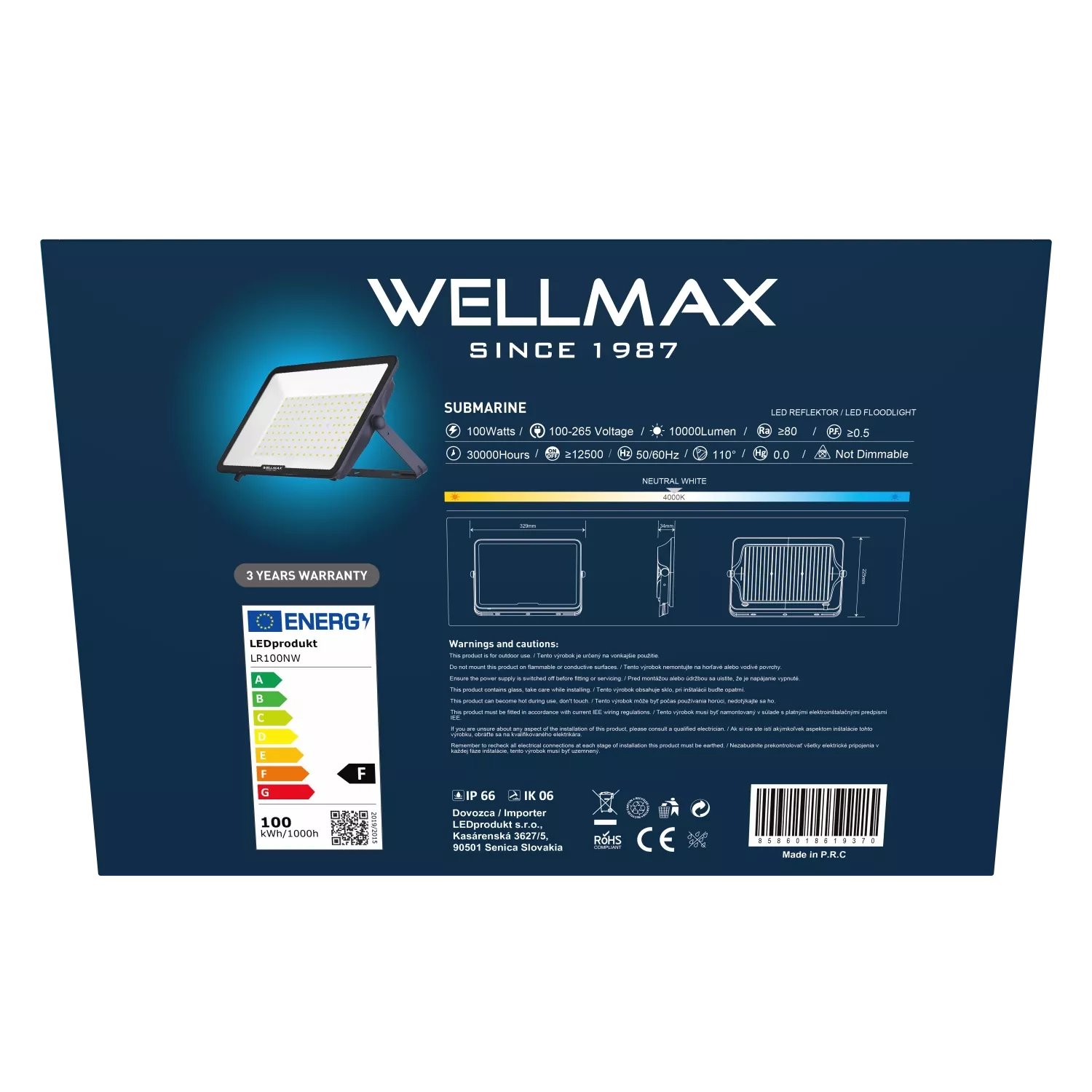 LED Reflektor Wellmax 100W Samsung LED - Neutrální bílá