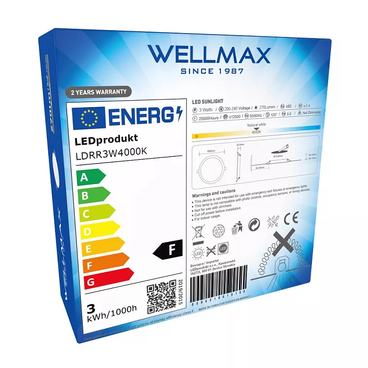 LED panel Wellmax 3W kruh - Neutrální bílá