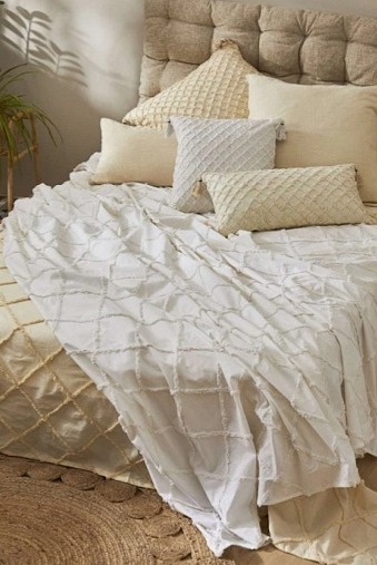 Bavlněný přehoz Royal White, bílý, všívané čtverce, 240x260 cm