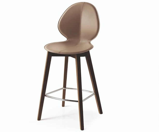 Barová židle Basil Wood, dřevo, regenerovaná kůže, CS1495-LHS