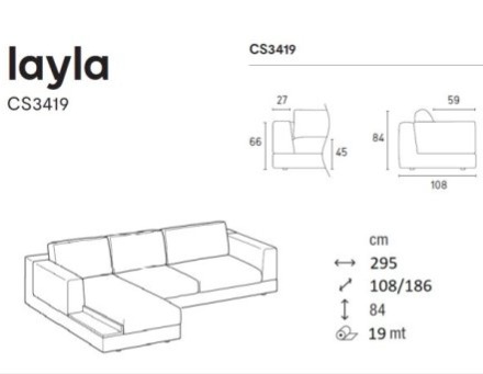 Pohovka s odkládacím stolkem Layla, 295x186 cm, CS3419