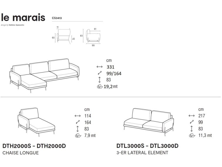 Půvabná pohovka Le Marais, 331x164 cm, CS3413