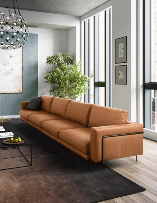 Minimalistická pohovka Rod, látka, kůže, 298x176 cm, CS3430