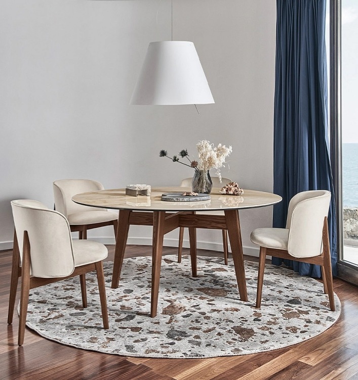 Kulatý stůl Abrey, dřevo, sklokeramika, O160 cm, CS4127-FD 160