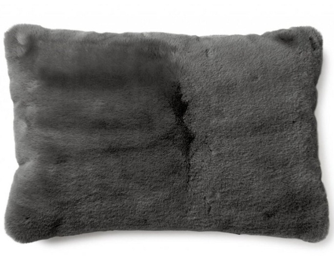 Polštář Fluffy, umělá kožešina, šedý, 60x40 cm