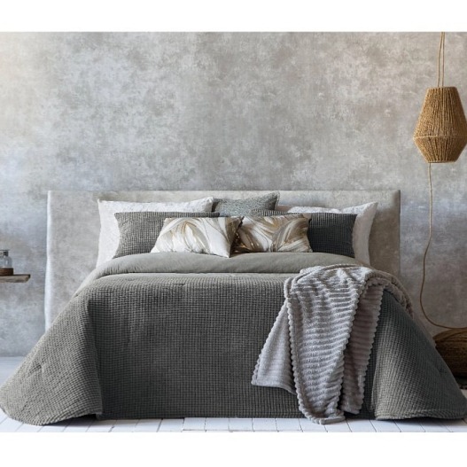 Přehoz na postel Madeira, šedozelený, sada se 2 povlaky na polštáře 70x50 cm