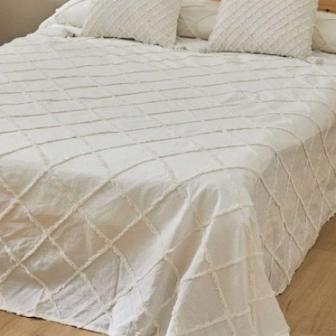 Bavlněný přehoz Royal White, bílý, všívané čtverce, 240x260 cm
