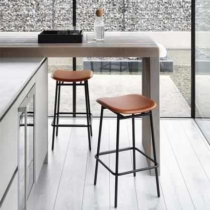 Barová židle Fifties, kov, pravá kůže, v.64 cm, CS2006-LH