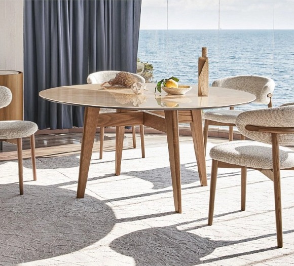 Kulatý stůl Abrey, dřevo, sklokeramika, O140 cm, CS4127-FD 140