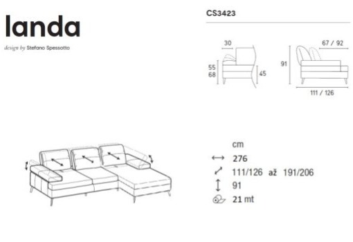 Polohovací pohovka Landa, 276x206 cm, CS3423