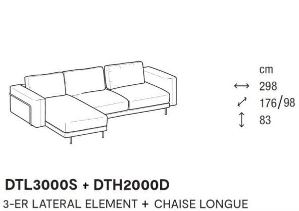 Minimalistická pohovka Rod, látka, kůže, 298x176 cm, CS3430